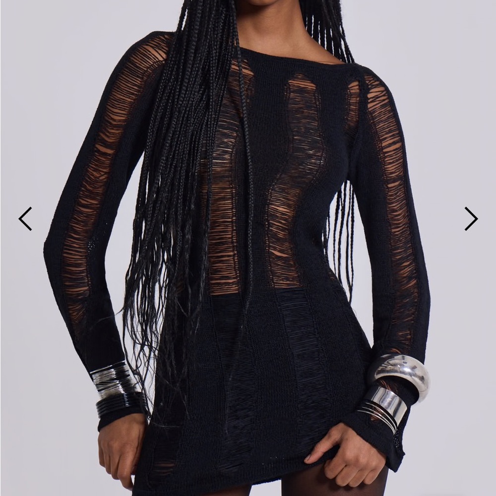 Jaded London Black Distressed Long Sleeve Dress